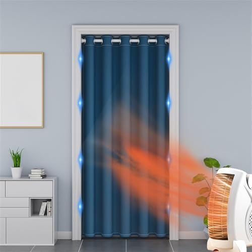 Momooda Türvorhang Blickdicht Magnetische, Thermo Vorhang Gegen Kälte mit Ösen, Raumteiler Vorhang, Akustik Vorhang Lärmschutz für Küche Türrahmen, Schrank, 1 Stück, Königsblau, 200x270cm