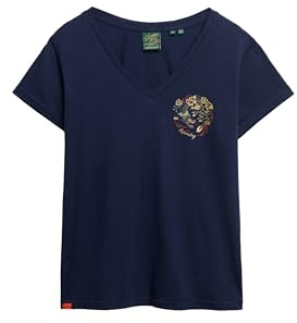Superdry Damen Lässiges Suika T-Shirt in Metallic-Optik mit V-Ausschnitt