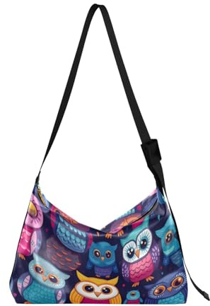 Mnsruu Umhängetasche aus Leder für Damen, Cartoon-Retro, Eule, Handtasche, Geldbörse, Schultertasche, Mehrfarbig 70, Einheitsgröße