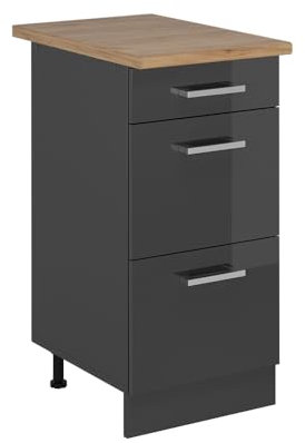 Vicco Mueble bajo de Cocina R-Line, Antracita Alto Brillo, 40 cm con cajones, ET Roble