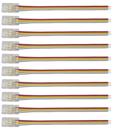Clearhill 8mm 3Pin 10pcs COB LED Strip Steckverbinder, Lötlose Streifen zu Draht Steckverbinder + 10cm Kabel-Öffnungslose Verbindung für Doppelfarbige 5V / 12V / 24V LED-Streifen