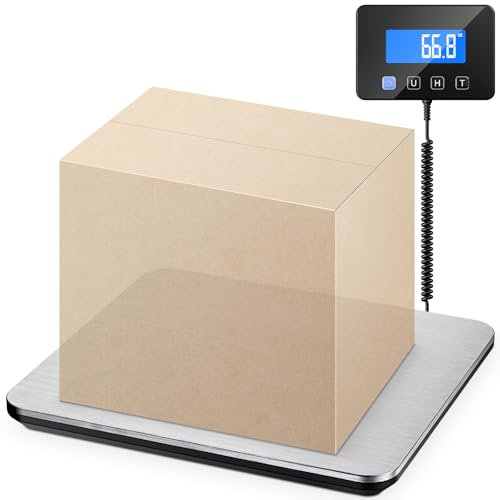 Paketwaage, Hochpräzise Plattformwaage 200kg/10g,Postwaage aus Edelstahl mit Halte/Tara Funktion,Wandmontiertem LCD Display, Inklusive Batterien & Typ-C, für Pakete, Gepäck, Lagerhaus,Unternehmen