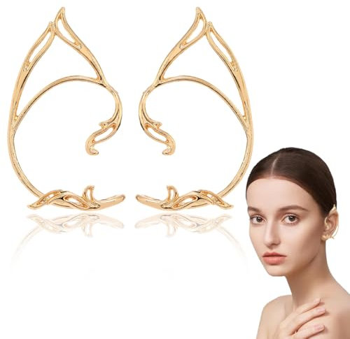LQIOACU 1 Paar Elfen Ohren Elfen Kostüm Damen Elfenohren Erwachsene Earcuffs Gold