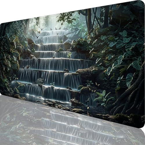 Mauspad Schwarz Mauspad XXL 1500x800x3 mm XXL Mousepad Wasserfall Mousepad Gaming Zubehör mit Vernähten Kanten Design, Mouse Pad Wasserdicht und Langlebig für Maus und Tastatur, Office Deko 90-Rt