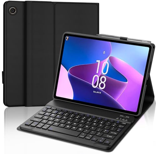 IVEOPPE Case with Keyboard for Lenovo Tab M10 10.1 Inch 2022, Slim Cover with Detachable Bluetooth UK Layout Keyboard for Lenovo Tab M10 3rd Gen (TB-328FU/TB-328XU), Black