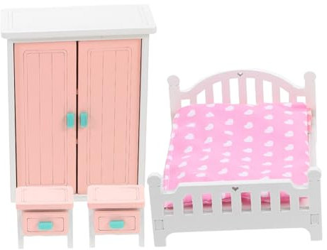 HAMPPLIES 7stücke Teiliges Puppenhaus Möbel Set Mit Bett Kleiderschrank Und Nachttisch Für Charmante Schlafzimmergestaltung Im Kinderzimmer Hochwertige Und Langlebige Puppenhausmöbel