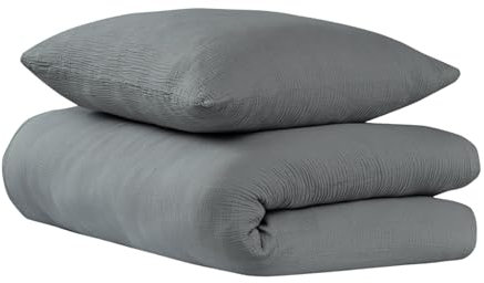 Uncover by Schiesser Bettwäscheset Lennox - Musselin - 2-teilig - 135x200cm - Dunkelgrau