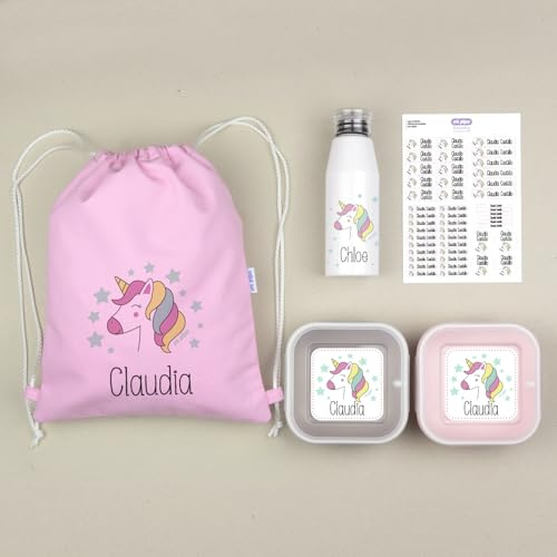 Mi Pipo - Pack Vuelta al Cole Personalizado - Mi Equipo Unicornio | Pack Guarderia, Colegio con Todo lo Necesario, Primaria, Infantil | Personalizado con Nombre, Cómodo, Fácil de Lavar