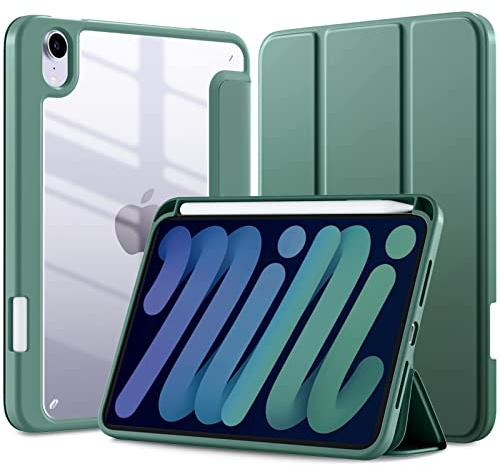TXWLLIU Custodia per iPad Mini 7 (A17 Pro) 2024/Mini 6 2021 8,3 Pollici con Portapenne, Custodia Protettiva Ultra Sottile e Leggera, Sospensione/Riattivazione Automatica, Verde Notte