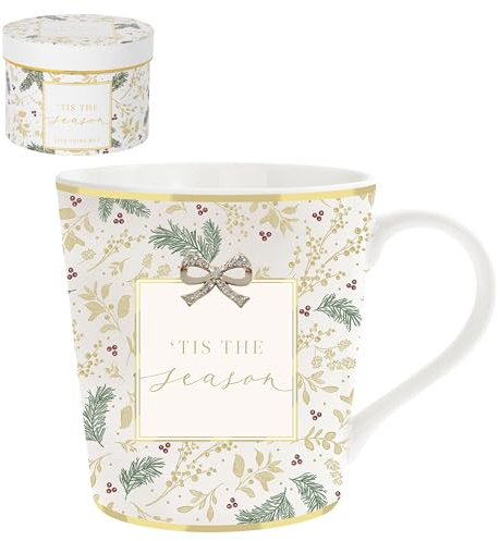 Lesser & Pavey Madelaine by Hearts Design Madelaine Xmas Mug White for Hot Drinks | Reusable Fine China Coffee Cups for Kitchen & Home | Durable Printed Tea Mugs for Every Occasion