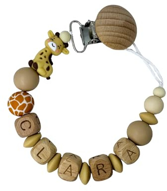 Schnullerkette mit Namen personalisiert für Junge oder Mädchen | Giraffe | personalisiertes Baby Geschenk | Schnullerband | verschiedene Modelle | inkl. Geschenkebeutel | Handmade by Liylid (Modell 2)