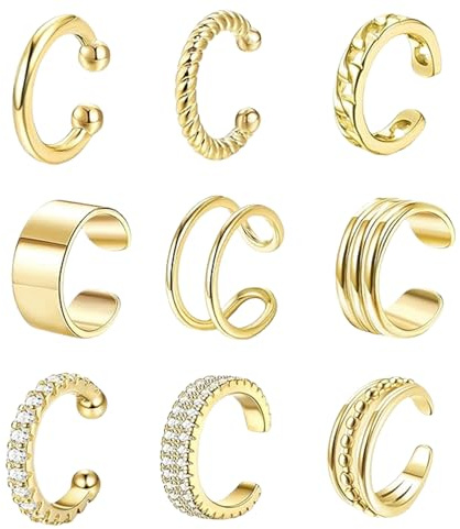 GWAWG 9Pcs Or Ear Cuff Set pour Femme Faux Piercing Oreille Réglables Boucles Oreille Sans Trou Ear Cuff Non Piercing Helix Cartilage Boucles d'Oreilles Ensemble (Golden)