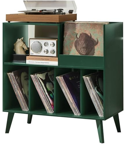 LELELINKY Large Record Stand With Storage and Shelf - Vinyl Holder With Presentation Surface for Up to 300 Albums - Music Room and Living Room
