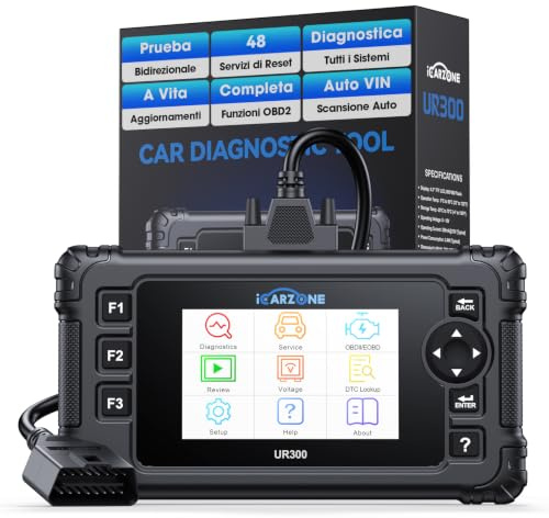 ICARZONE UR300 Auto Diagnostica, Diagnosi Auto Professionale in Italiano per Tutti i Sistemi, 48 Funzioni di Reset, Test Bidirezionale, CAN-FD, Auto VIN, Aggiornamento a Vita