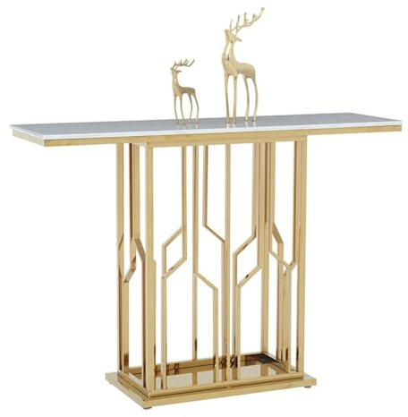 NEBE Tables Consoles Table Console en Acier Inoxydable À La Mode, De Salon avec Vue D'extrémité Métal, Marbre for Foyer