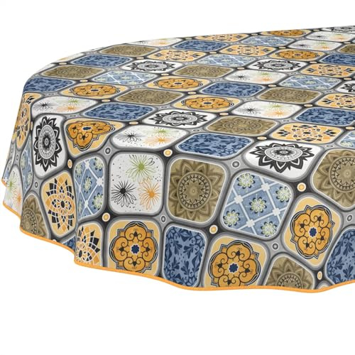 Wachstuchtischdecke Tischdecke abwaschbar Wachstischdecke pflegeleicht wasserabweisend Lotuseffekt Gartentischdecke Porto Oval 160 x 140 cm mit Saum (Eingefasst)