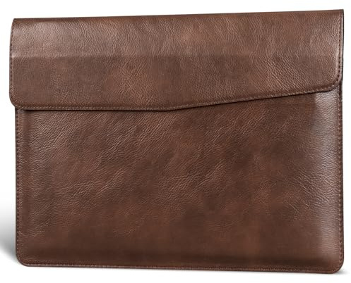 CPNVWA 16 Leather Laptop Sleeve for MacBook Pro 16 M5-M1 Pro/Max Case | Premium Leather Laptop Cover for MacBook Air 15 ,Magnetic Buckle Closure Computer Protective Bag,Dark Brown