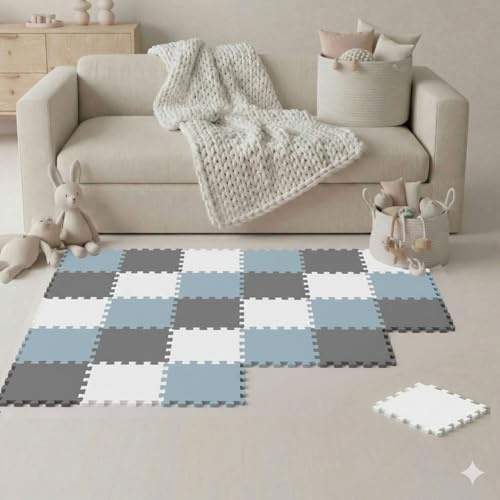 LittleTom Spielmatte Baby Puzzlematte Pastellfarben - 27 Matten je 30x30 cm Krabbelmatte 270x90 cm Bodenmatte Kinder - Puzzle Teppich Kinderzimmer - Bodenschutzmatte Spielteppich Eva Schaumstoffmatte