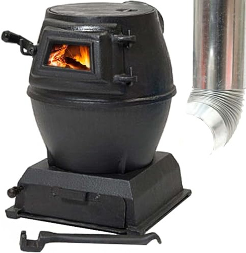 Chauffage portable multi-combustibles – Poêle à bois en fonte pour cuisine intérieure et extérieure, camping, barbecue et terrasse