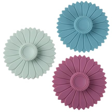 3Pack Sunflower Silicone Cup Covers, Reusable Drink Covers for Glass Mugs, Anti-Dust Airtight Silicone Lids for Hot Drinks, Tea, Coffee, Flexible Mug Toppers for Outdoor Office (Blue Green Purple)