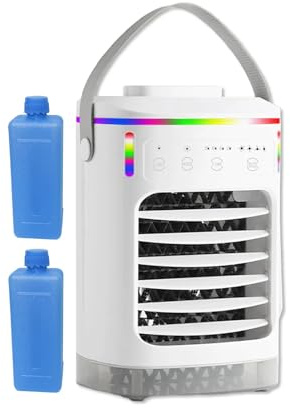 WwuHua 4-in-1 Mini air conditioner,portable air conditioner,with RGB LEDLights Small air conditioning unit, 4 Fan Speeds, Timer & Humidifier Function, Suitable for Bedroom, Office & Camping