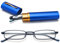 VEVESMUNDO Herren Lesebrille Mini Reise Kleine Kompakte Schmal Metall Lesehilfe Brillen Mit Etui +1.0,+1.5,+2.0,+2.5,+3.0,+3.5,+4.0 (1 x Blau Blaulichtfilter Lesebrille, 2.5)