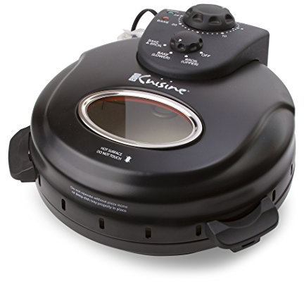 Euro Cuisine PM600 - Macchina per pizza rotante con pietra in ceramica antiaderente da 30,5 cm e teglia da forno, forno elettrico per pizza da appoggio, timer automatico, finestra di visualizzazione,