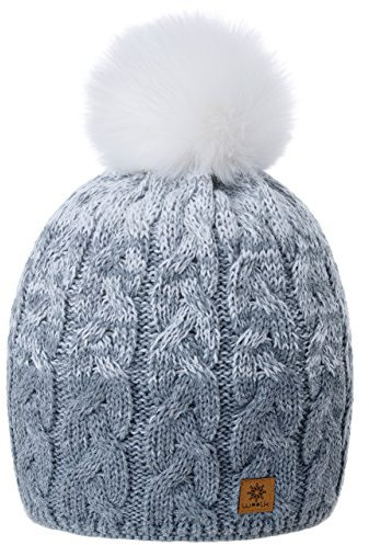 MFAZ Morefaz Ltd Damen Herren Winter Beanie Strickmütze Mütze Wurm Fleece Bommel Fashion SKI (Grey White)