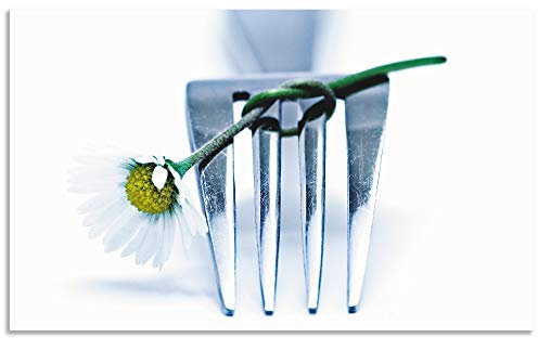 ARTland Spritzschutz Küchenrückwand aus Alu für Küche Herd Spüle 90x55 cm (BxH) mit Motiv Essen Gabel Gänseblümchen Blume Modern Weiß T5VS