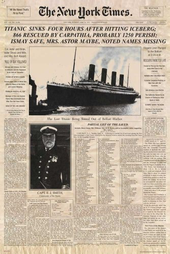 Titanic - Newspaper Zeitung New York Times Film Poster Plakat Druck - Grösse cm + 2 St Posterleisten Holz 61 cm