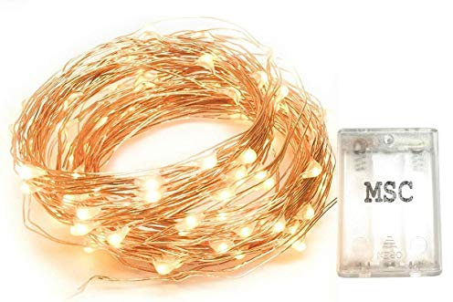 MSC - 16.5 ft / 5m - 50 Led's Batt Powered LED 5m Warm White Coloured String Fairy Lights On Copper Cable with Light Effects, Ideal for Christmas, Xmas, Party,Wedding,Decoration Warm-Batt-5m