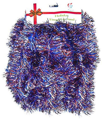Love It Products Lametta-Girlande für Weihnachten, Erntedankfest, Neujahr, Geburtstag und Jede Feier, Partys oder Veranstaltung, 7,6 m lang (1, super dick, rot, weiß und blau)
