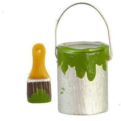 Melody Jane Puppenhaus Kann Dose mit Grün Farbe & Pinsel Miniatur Zubehör Werkzeuge Handwerker 1:12
