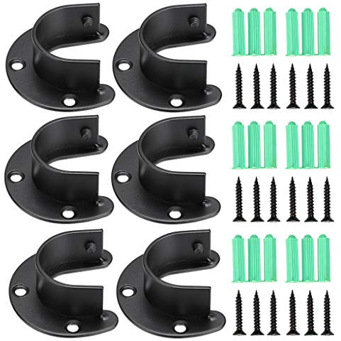 SUMNACON 6 Stück Schrankstangen-Sockets U-Form Schrankstange Halterung Edelstahl Kleiderschrank Schienen Endstützen Vorhangstange Halter Flansch Set für Schrank Duschvorhang (schwarz)