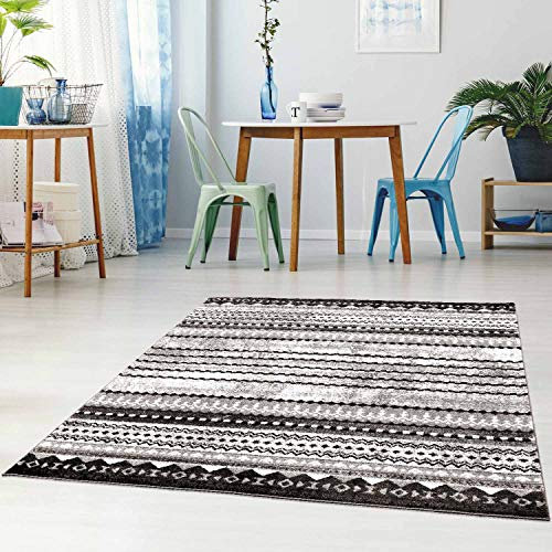 carpet city Teppich Flachflor Modern Muster Ethno-Look in Grau Wohnzimmer Schlafzimmer Größe 80/150 cm