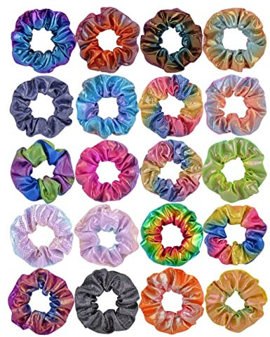 Große Haargummis, glänzende metallische Farben, 20 Stück, Regenbogen-Meerjungfrau-Haargummis, elastisch, für Frauen, Mädchen, Kinder