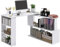 HOMCOM Scrivania Angolare con Libreria, Girevole a 360° con Parte Estraibile e 5 Ripiani, Scrivania a L Bianco, 120x110x74.5 cm