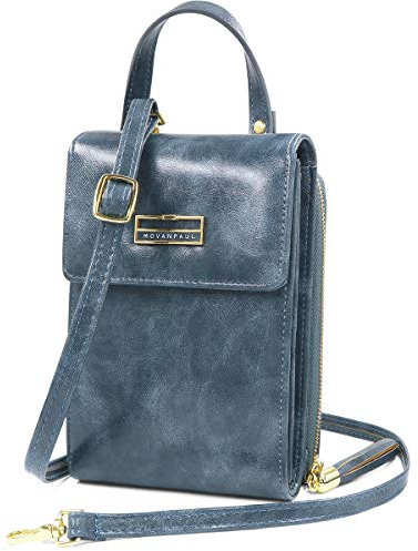 HNOOM Handy Umhängetasche Handytasche zum Umhängen Leder, Kleine Umhängetasche Damen Schultertasche mit Kartenfächer, Handytasche Geldbörse Reißverschluss Handtasche für Handy unter 6.5 Zoll (Blau)