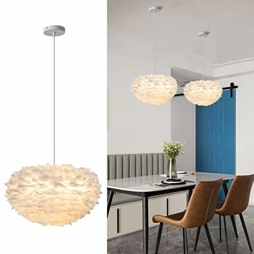 KCO Lighting Nordische Feder Hängelampe 11.8“ Weiße Feder Kronleuchter Leuchte Moderne Pendelleuchte für Mädchenzimmer Kinderzimmer Schlafzimmer (30cm/11.8‚‘)