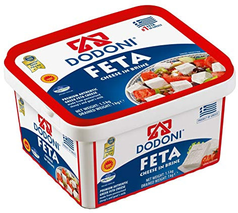 Dodoni Feta Schafkäse - 1x 1kg - Fetakäse griechischer Feta Schafskäse in Salzlake Premium Qualität Superior Award 2018 43% Fett i.Tr. aus Griechenland 70% Schaf 30% Ziege Plastikbehälter