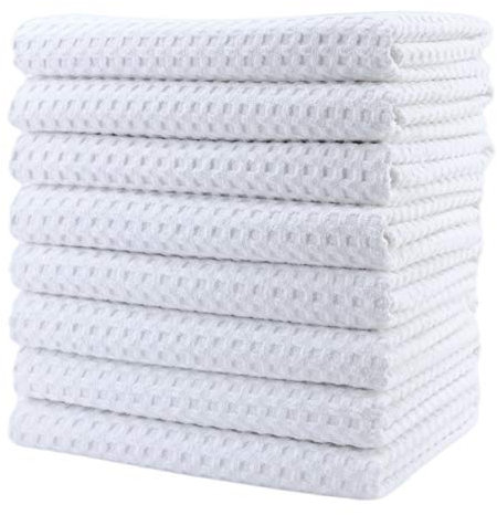 Polyte - 8 torchons de Cuisine en Microfibres Ultra Premium - Main/Vaisselle - Tissu alvéolé (Blanc, 40x71 cm)