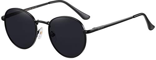 H HELMUT JUST Sonnenbrille für Damen Herren Rund Vintage Schwarz Kategorie 3 Getönte Linse