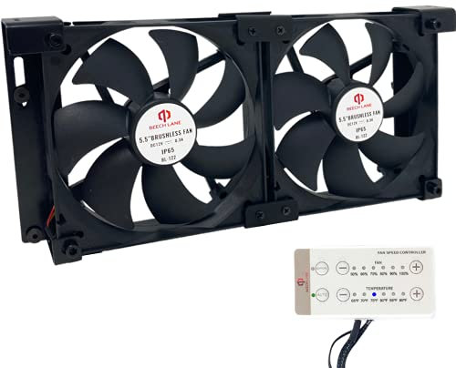 Beech Lane 12V RV Fridge Vent Fan 5.5 (140mm), Custom Mounts, Adjustable Temp, High-Tech Remote (Manual/Auto), Waterproof