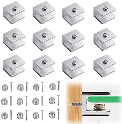 12pcs Feste Glasklemme Verstellbarer Glas Halter Glas Halterung Regal Glas Halterung Schiene Klemmhalter Glashalterung Aluminiumlegierung für Balustrade Treppe Handlauf Finish (Mit Schrauben)