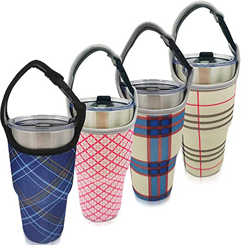 Sonku 4 Pcs Tumbler Carrier Holder Pouch with Carrying Handle for All 30oz Insulated Coffee Mugs