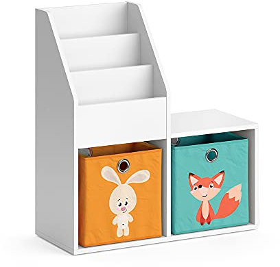 Vicco Kinderregal Luigi, Spielzeugregal für Faltboxen, Weiß, 72 x 79 cm Mini, mit 2 Faltboxen Opt.1