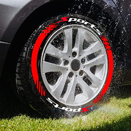 Mioloe 8 STÜCKE Auto Reifen Aufkleber 3D Buchstaben Gummi Aufkleber Auto Aufkleber DIY Motorrad Rad Aufkleber Auto Styling Auto Reifen Felge Dekoration (Rot)