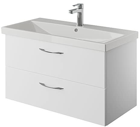 Lomadox Bad Waschtisch, 90cm breit, in Schneeweiß Glanz mit Keramik Waschbecken, B/H/T ca. 90/53,2/45 cm