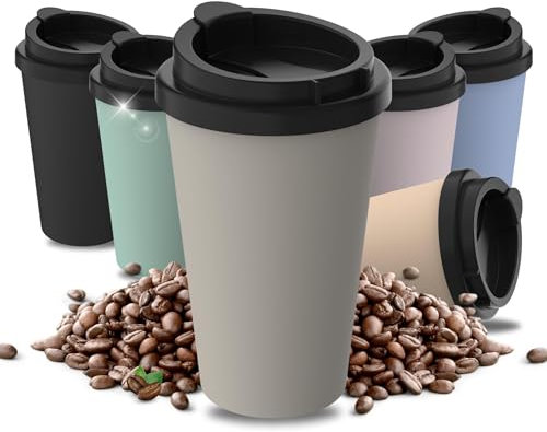 Thermobecher Kaffee to go aus Bio-Kunststoff - Kaffeebecher 350 ml BPA-frei & 100% recyclebar - Made in Germany Trinkbecher mit Deckel - Coffee Mug fürs Büro, Auto, Schule uvm. (Haselnuss)