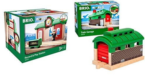 BRIO World Sprechender Bahnhof und Lokschuppen - Eisenbahn Zubehör mit Aufnahmefunktion und Rolltor - Kleinkinderspielzeug